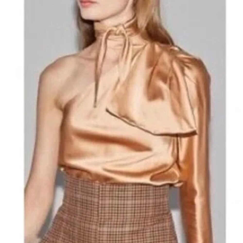 SCANLAN THEODORE Satin Draped Shoulder Top